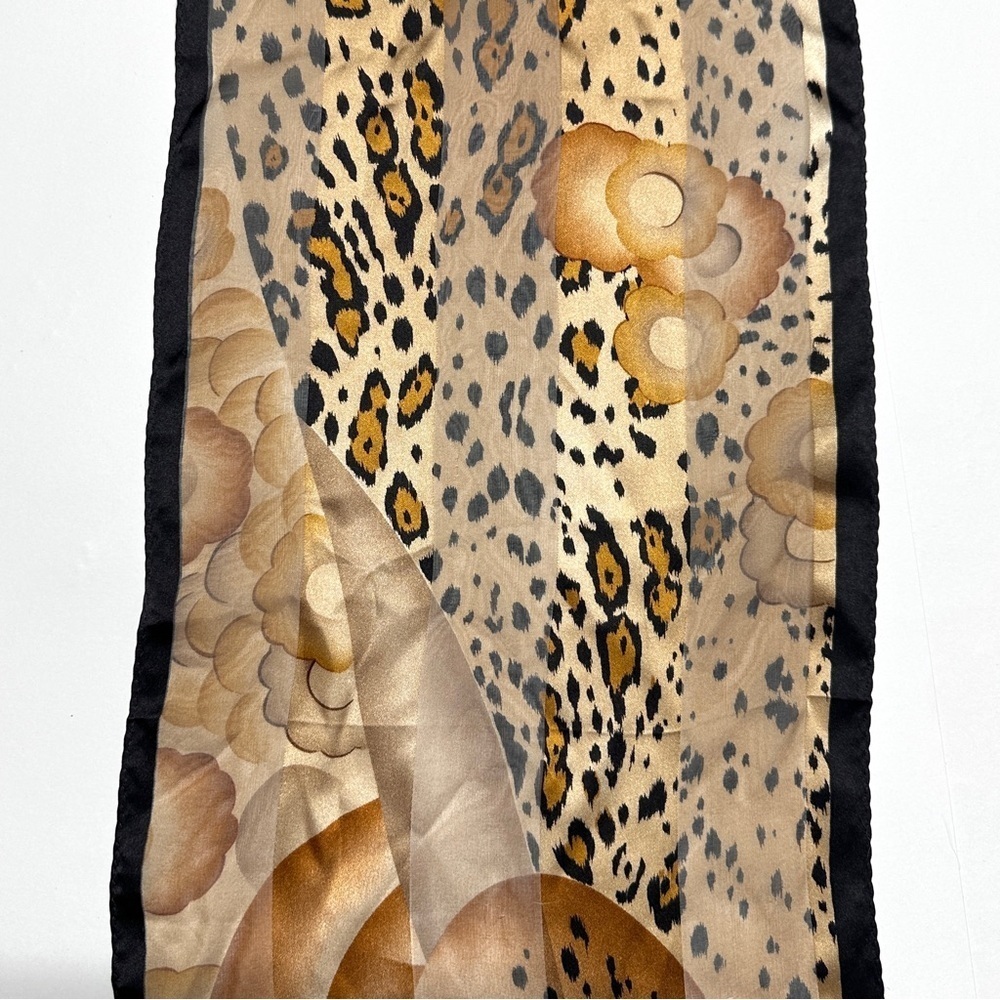 Vintage 80s Oscar de la Renta Silk Wrap Scarf Floral Animal Print Old Money - Picture 6 of 12